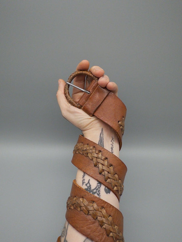 Vintage Boho "Aura" Braided Waist Belt - Cognac Earthy