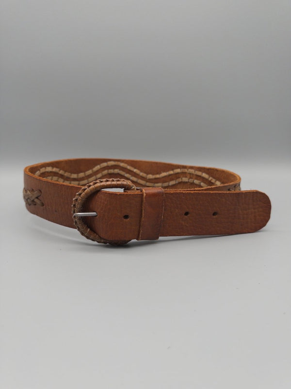 Vintage Boho "Aura" Braided Waist Belt - Cognac Earthy