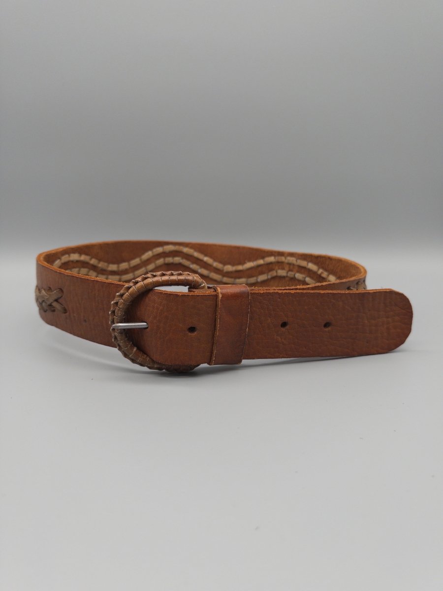 Vintage Boho "Aura" Braided Waist Belt - Cognac Earthy - Past Pieces