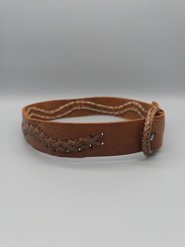Vintage Boho "Aura" Braided Waist Belt - Cognac Earthy