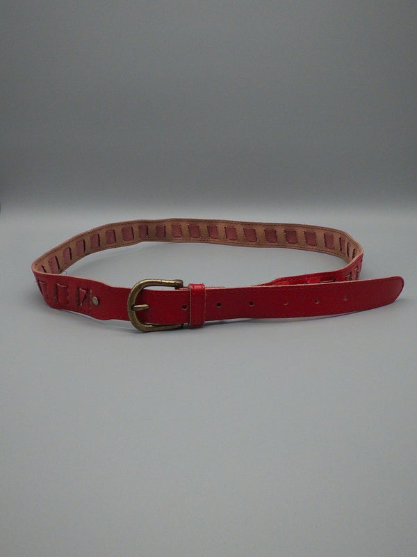 Vintage E.G. Maro Punch-Out Leather Belt - Red
