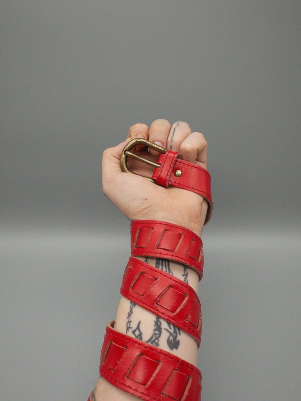 Vintage E.G. Maro Punch-Out Leather Belt - Red