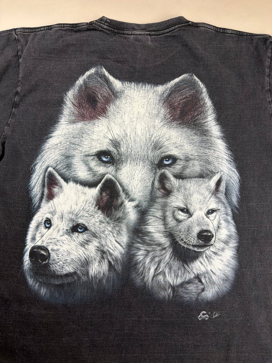Vintage Nature "Triple Wolf" Graphic Tee - Washed Black - Past Pieces
