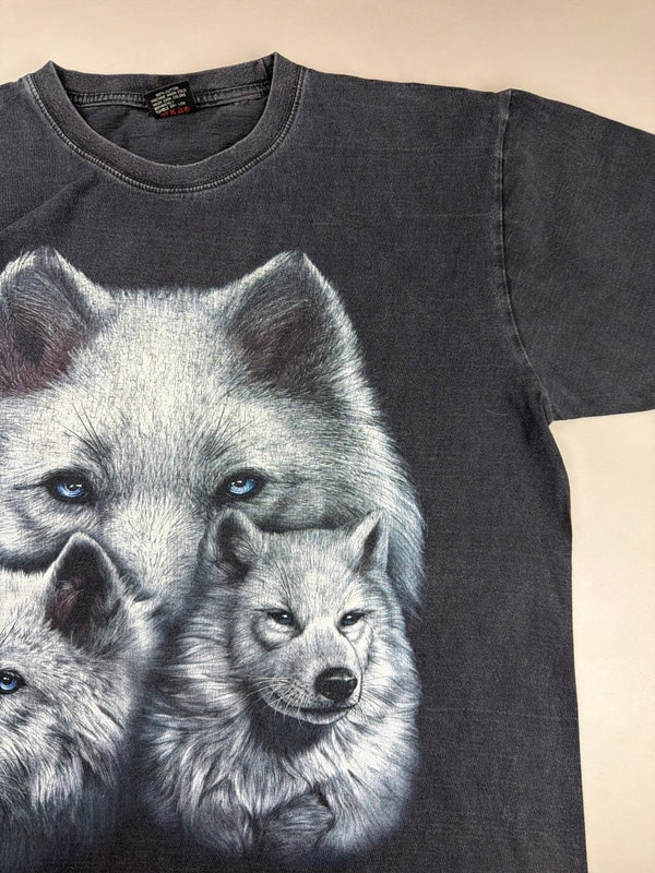 Vintage Nature "Triple Wolf" Graphic Tee - Washed Black
