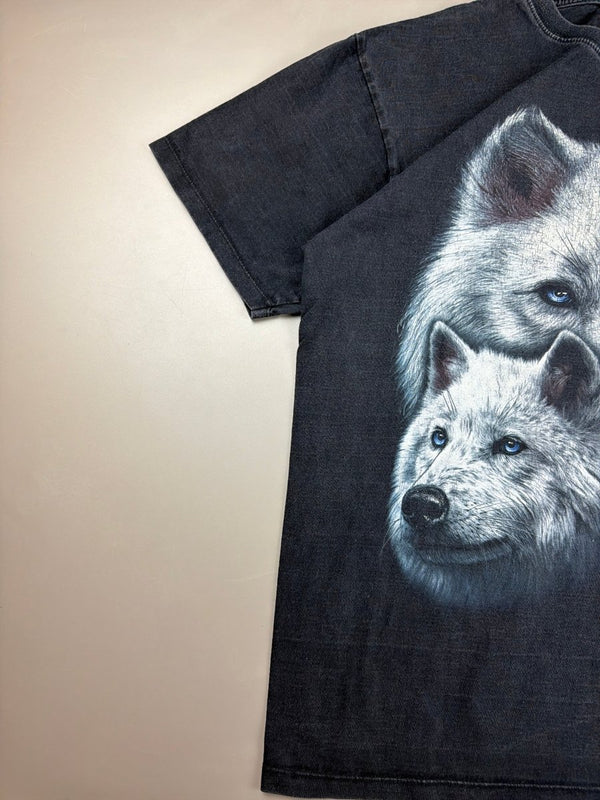 Vintage Nature "Triple Wolf" Graphic Tee - Washed Black