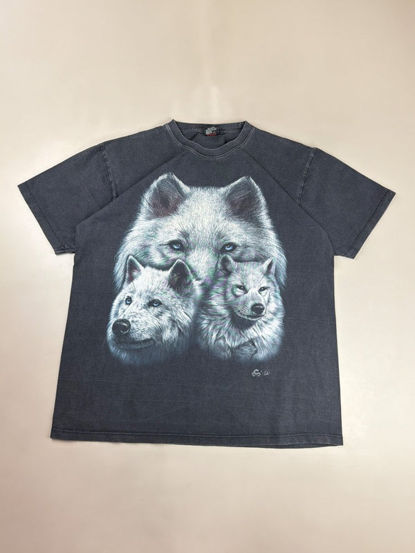 Vintage Nature "Triple Wolf" Graphic Tee - Washed Black