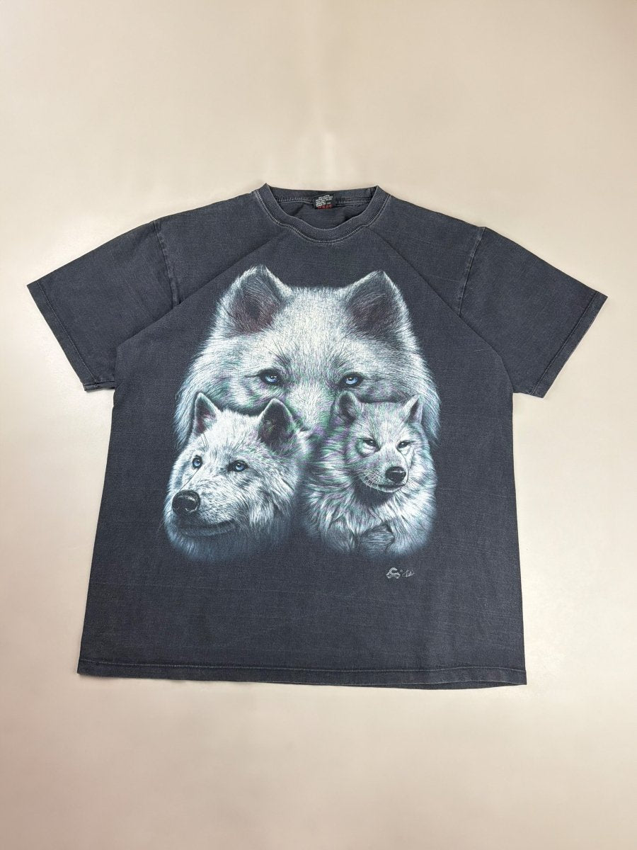 Vintage Nature "Triple Wolf" Graphic Tee - Washed Black - Past Pieces