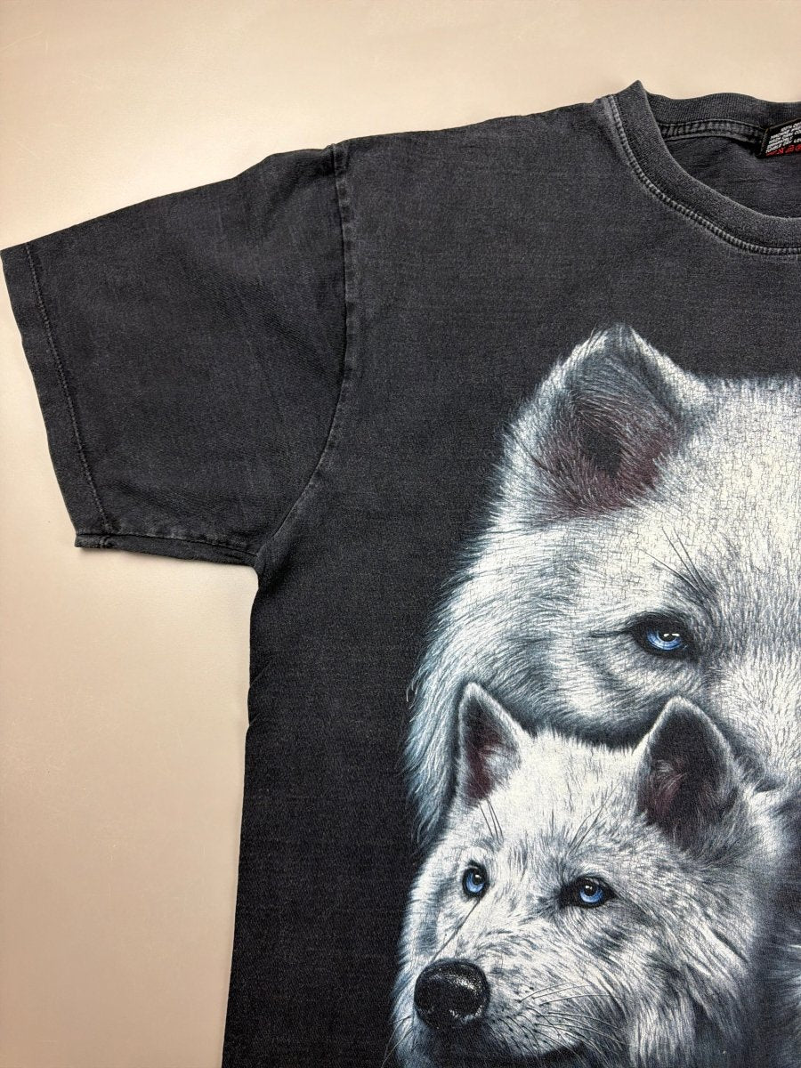 Vintage Nature "Triple Wolf" Graphic Tee - Washed Black - Past Pieces