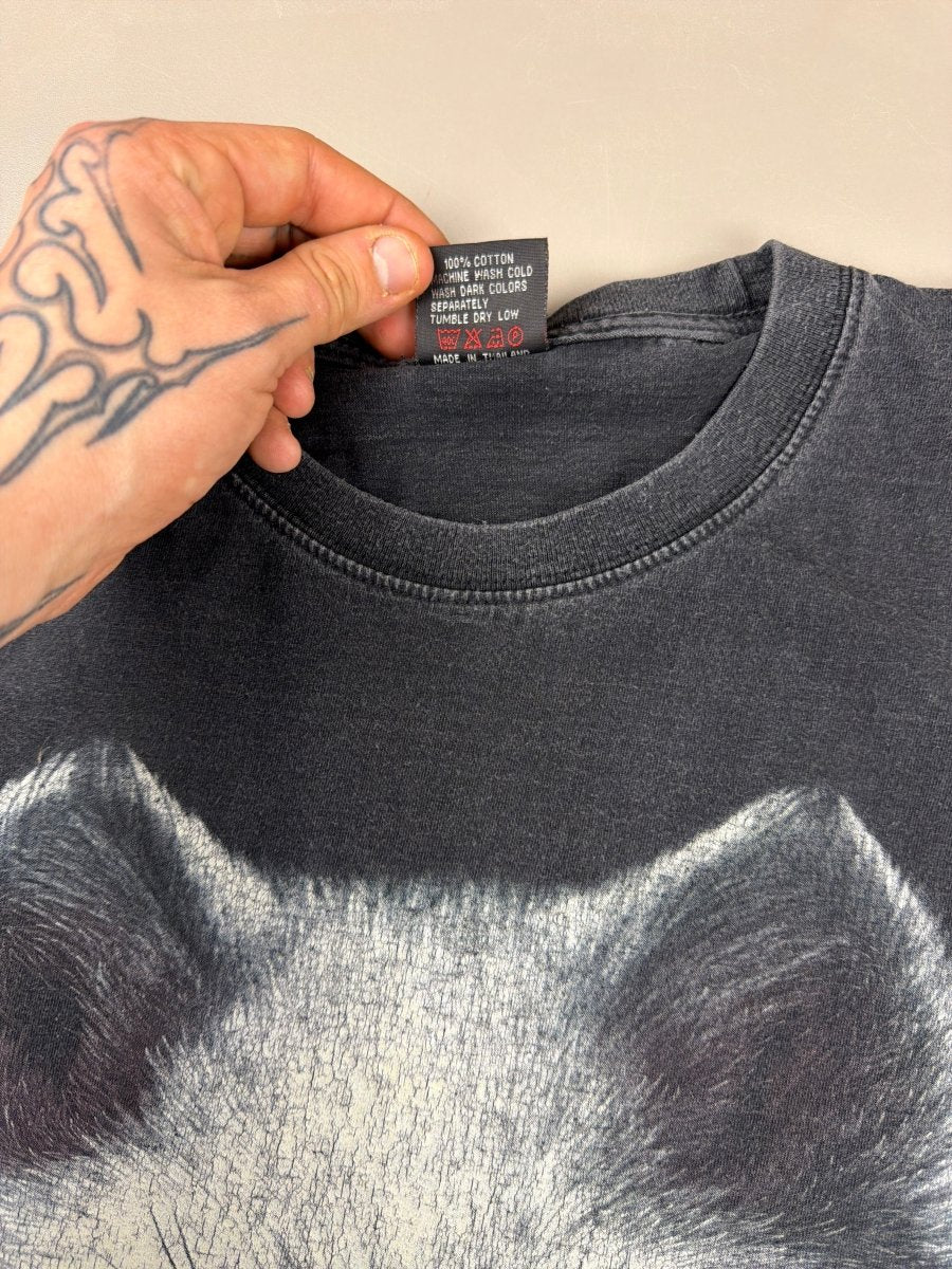 Vintage Nature "Triple Wolf" Graphic Tee - Washed Black - Past Pieces