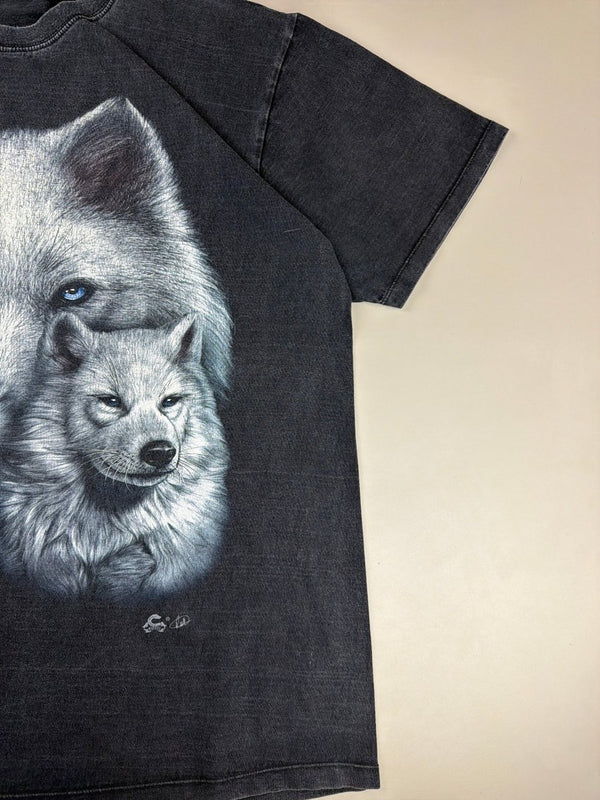 Vintage Nature "Triple Wolf" Graphic Tee - Washed Black