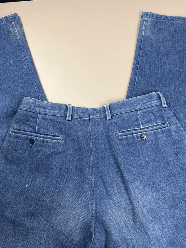 Vintage "Viper" Baggy Pleated Denim - Indigo Lime Stitch - Past Pieces