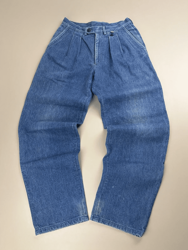 Vintage "Viper" Baggy Pleated Denim - Indigo Lime Stitch