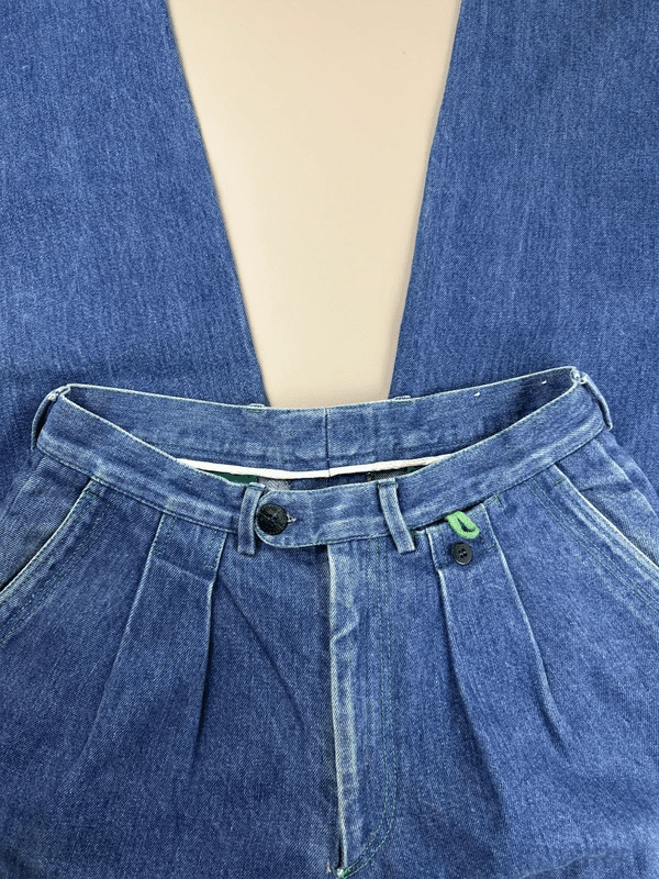 Vintage "Viper" Baggy Pleated Denim - Indigo Lime Stitch - Past Pieces
