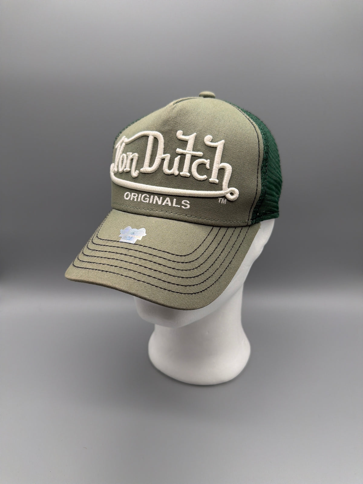 Von Dutch Originals Y2K Embroidered Trucker Cap - Khaki / Green - Past Pieces