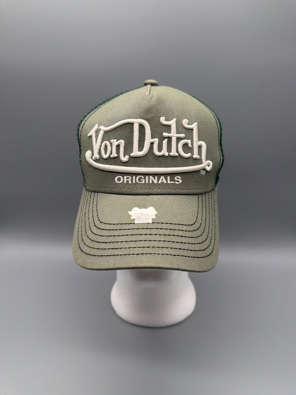 Von Dutch Originals Y2K Embroidered Trucker Cap - Khaki / Green