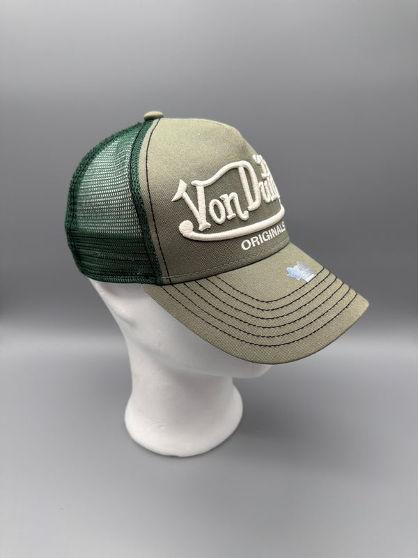 Von Dutch Originals Y2K Embroidered Trucker Cap - Khaki / Green