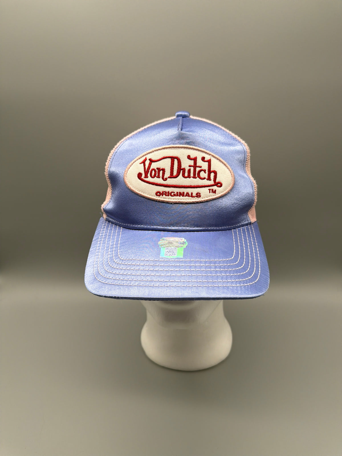 Von Dutch Originals Y2K Satin Trucker Cap - Baby Blue / Pink - Past Pieces