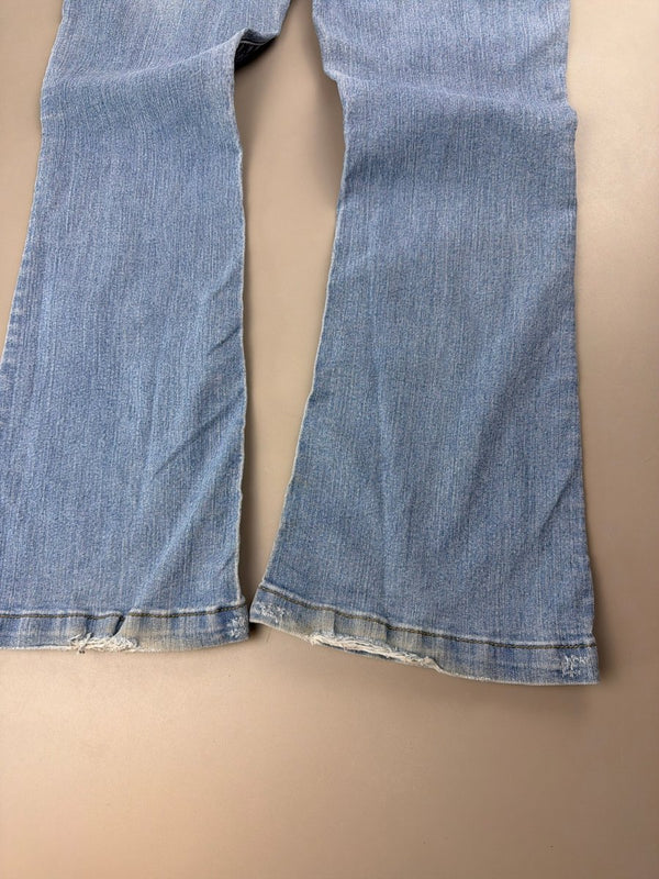 WallFlower "Stardust" Low Waist Flared Denim - Embroidered Cyber Y2K Light Wash