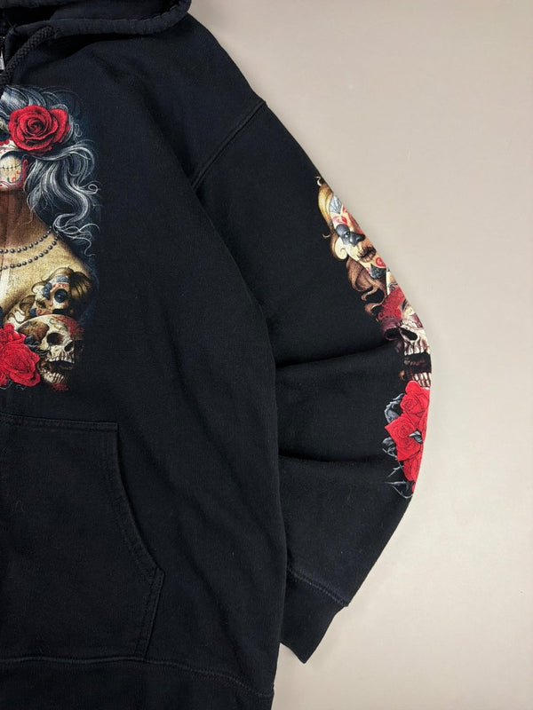 WILD "Santa Muerte" Graphic Zip Hoodie - Washed Black