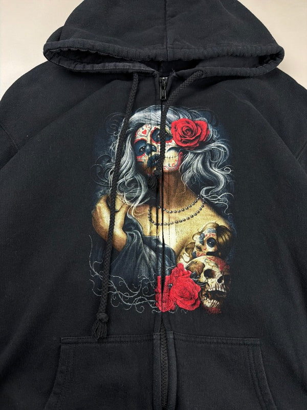 WILD "Santa Muerte" Graphic Zip Hoodie - Washed Black