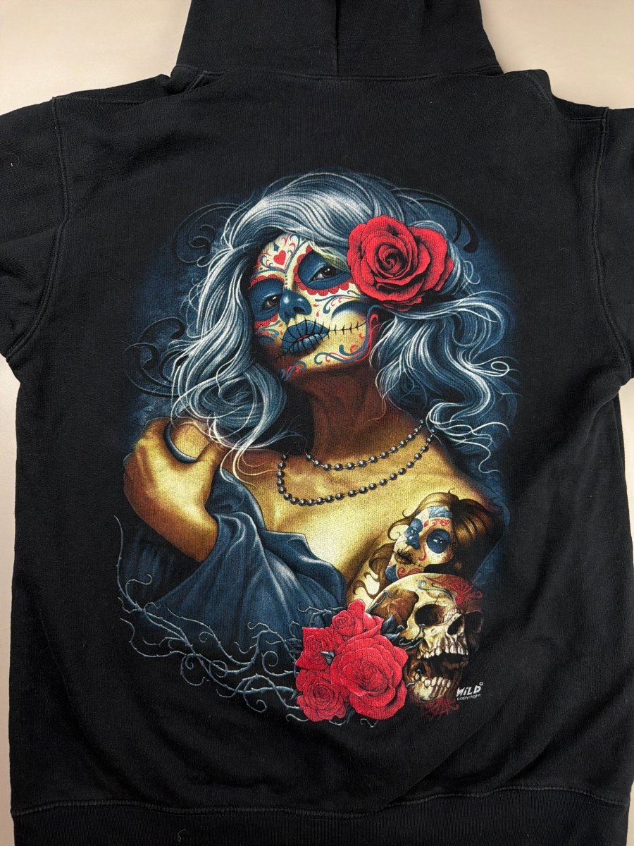 WILD "Santa Muerte" Graphic Zip Hoodie - Washed Black - Past Pieces