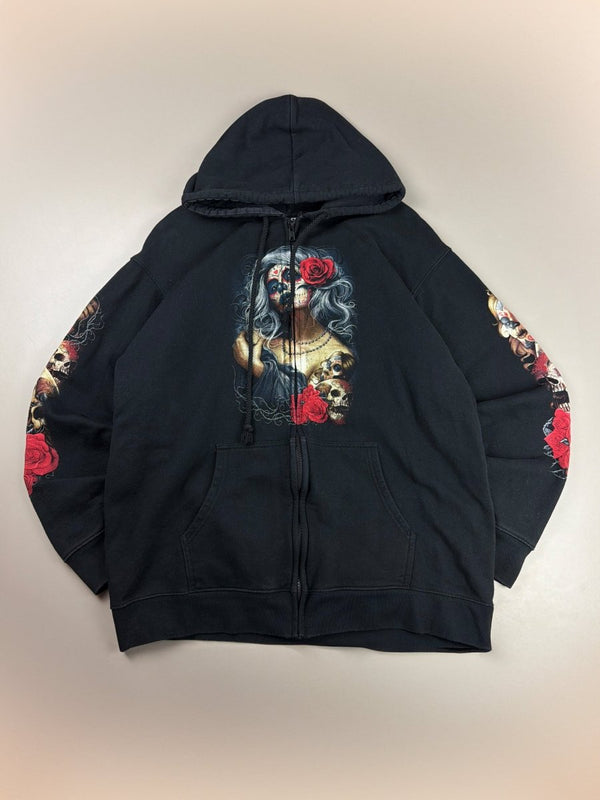 WILD "Santa Muerte" Graphic Zip Hoodie - Washed Black