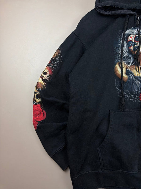 WILD "Santa Muerte" Graphic Zip Hoodie - Washed Black