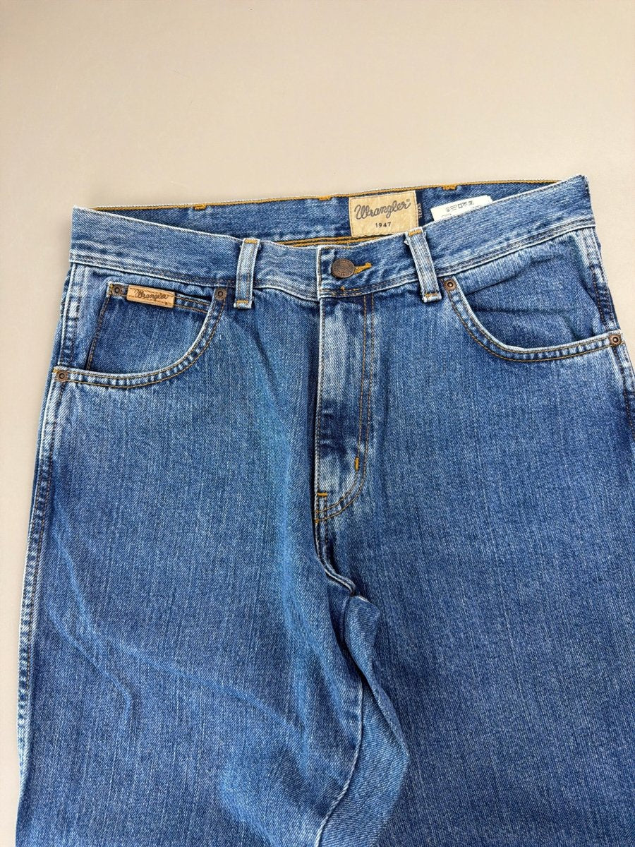 Wrangler "Texas 1947" Custom EMO Graphic Denim - Neon Green Cyber Blue - Past Pieces
