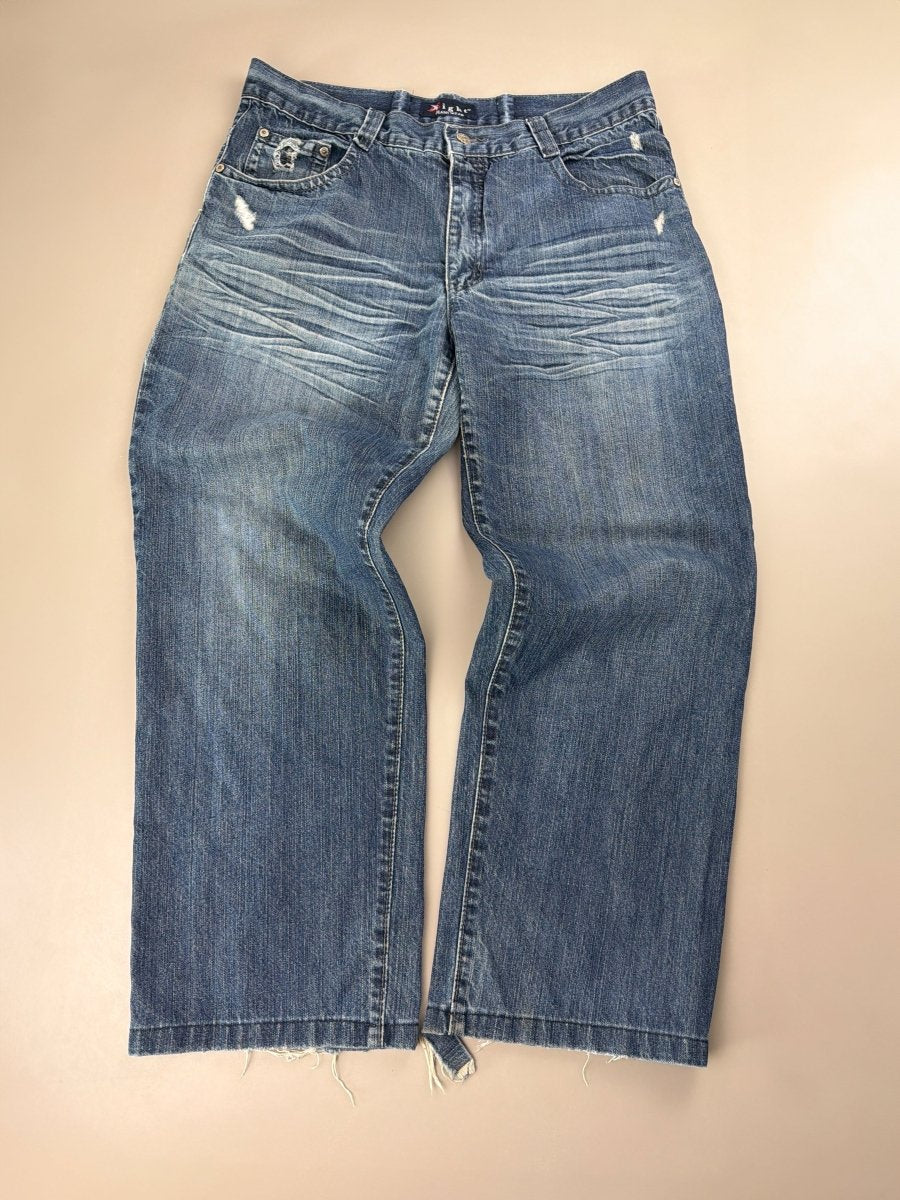 Xight "Cyber - P" Distressed Baggy Jeans – Faded Blue Grunge - Past Pieces