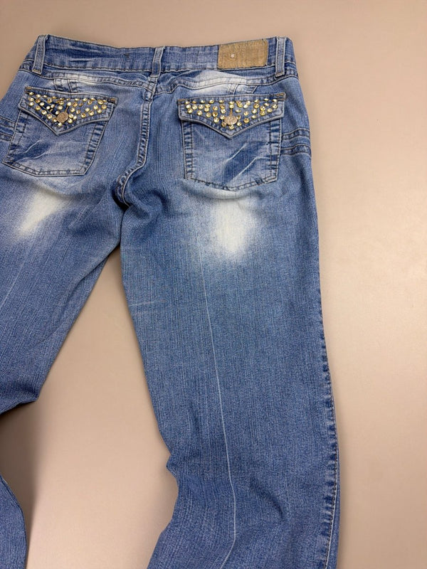 Y2K Archive "Rhinestone" Low Waist Flares - Blue Stonewash