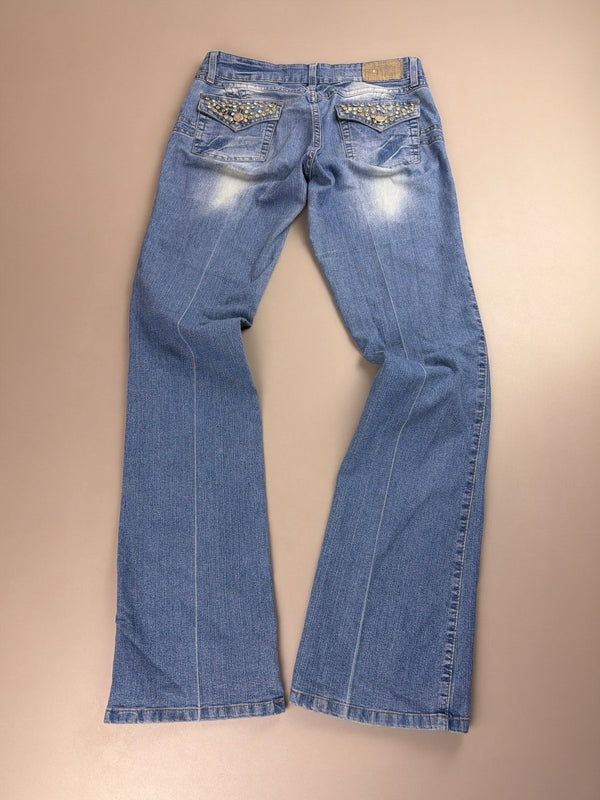 Y2K Archive "Rhinestone" Low Waist Flares - Blue Stonewash