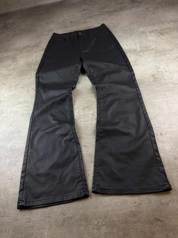 Y2K Coated Flared Pants - Black / Wet Look