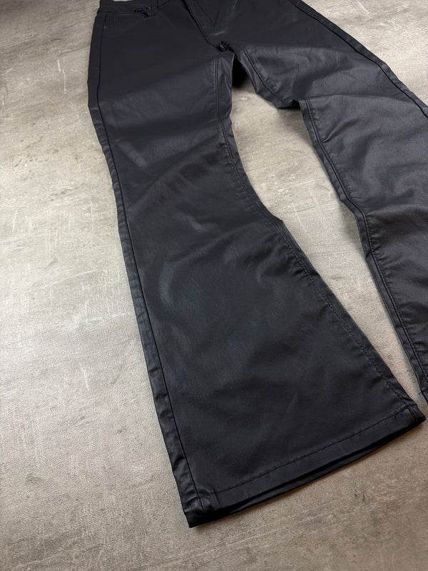 Y2K Coated Flared Pants - Black / Wet Look
