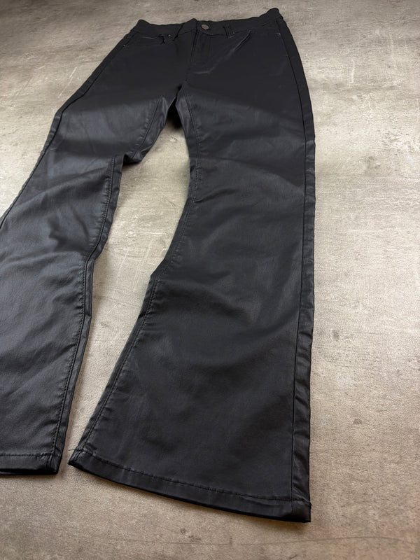 Y2K Coated Flared Pants - Black / Wet Look